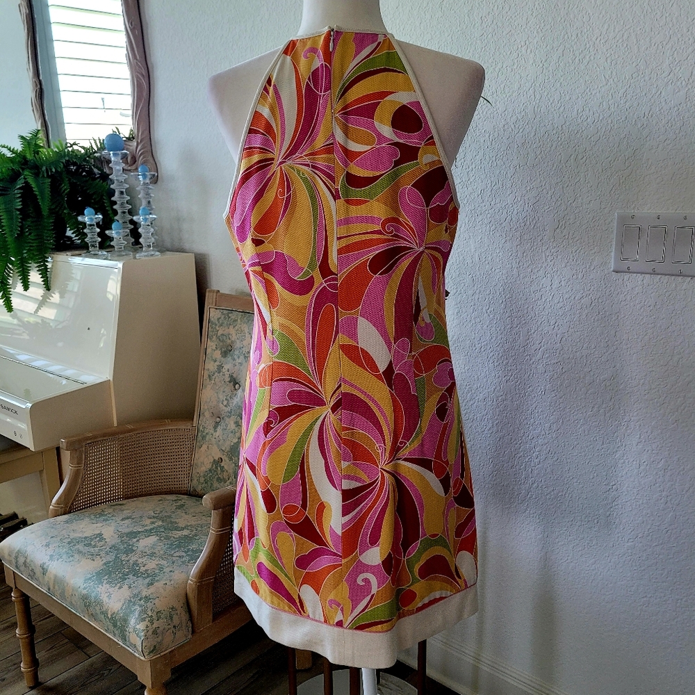 EUC Laundry by Shelli Segal Bright Multicolored Sleeveless Halter Dress Sz 12 - Picture 10 of 10